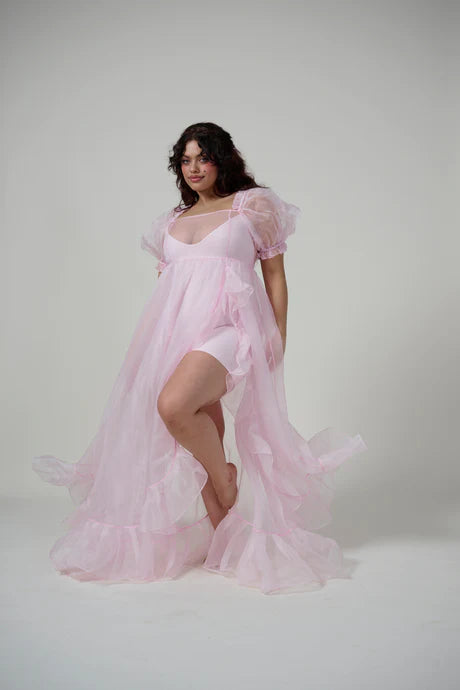 sheer ruffle dress The Pumpkin Froth Sheer Delight Ruffle Gown XXS