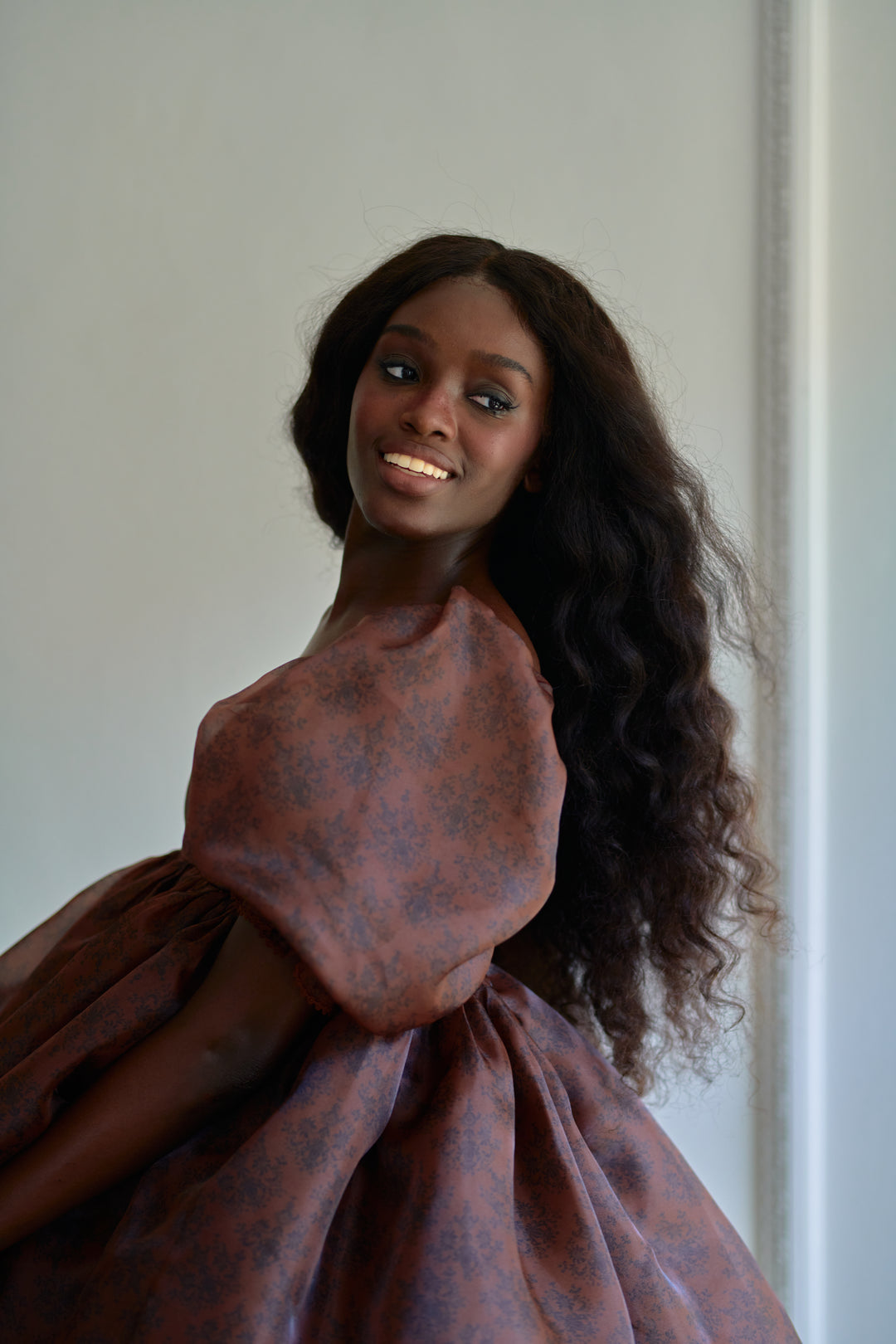 brown puff dress Luxury Chocolate Brown Puff Sleeve Midi Dress