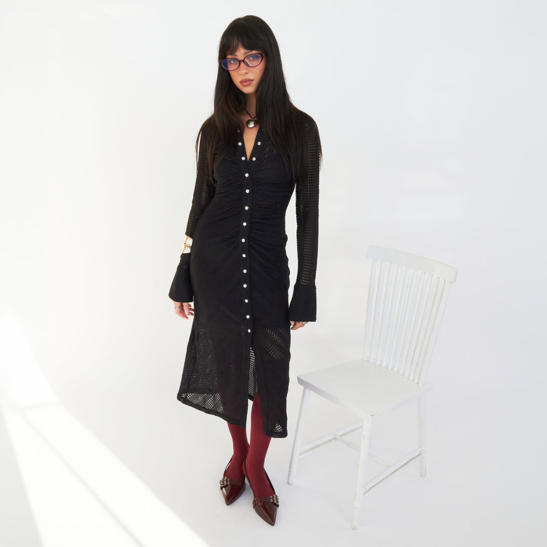 c meo collective sectional midi dress Influential LS Dress in Black by C/MEO Collective for Rent