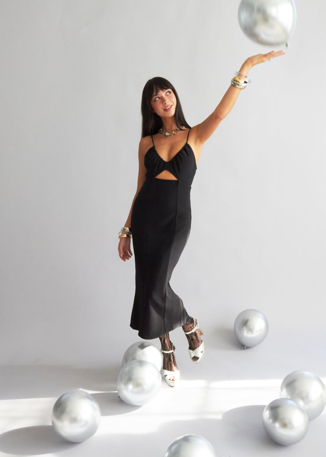 izzy midi dress SIMKHAI Izzy Strapless Mixed Media Bubble Midi Dress