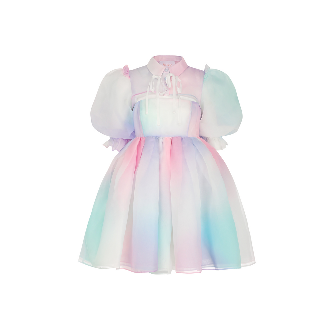 selkie rainbow sequin puff dress Selkie Gossamer Puff Dress, Silk Organdy, Lace Trim, Pleated Organza Skirt for Women